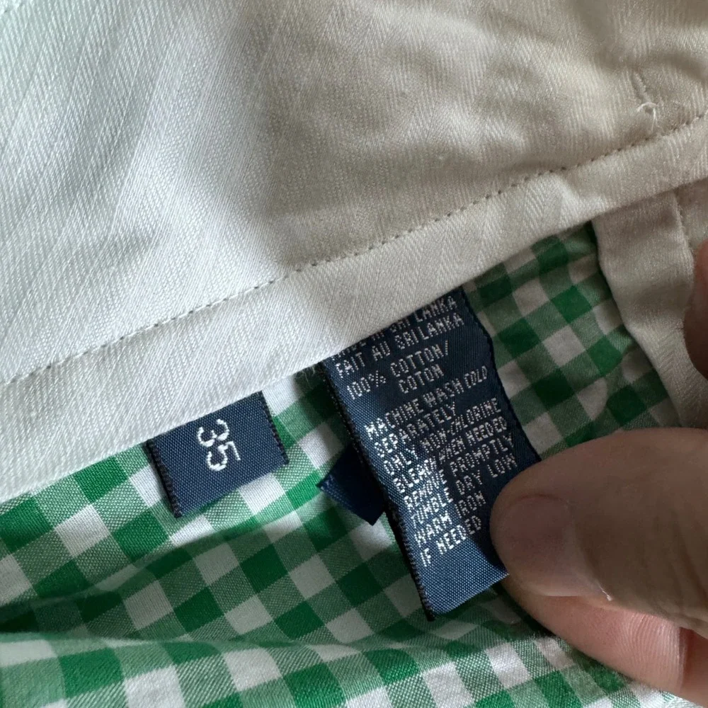 Polo Ralph Lauren Shorts Mens 35 Green Gingham Suffolk Cotton Classic Preppy